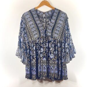 Free People Moonlight Dance Tunic Top Floral Boho Oversized Babydoll Pockets S